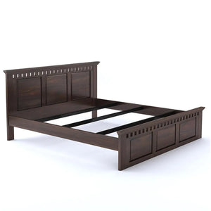 Kuber Solid Sheesham Wood King Size Bed Without Storage Finish - Walnut