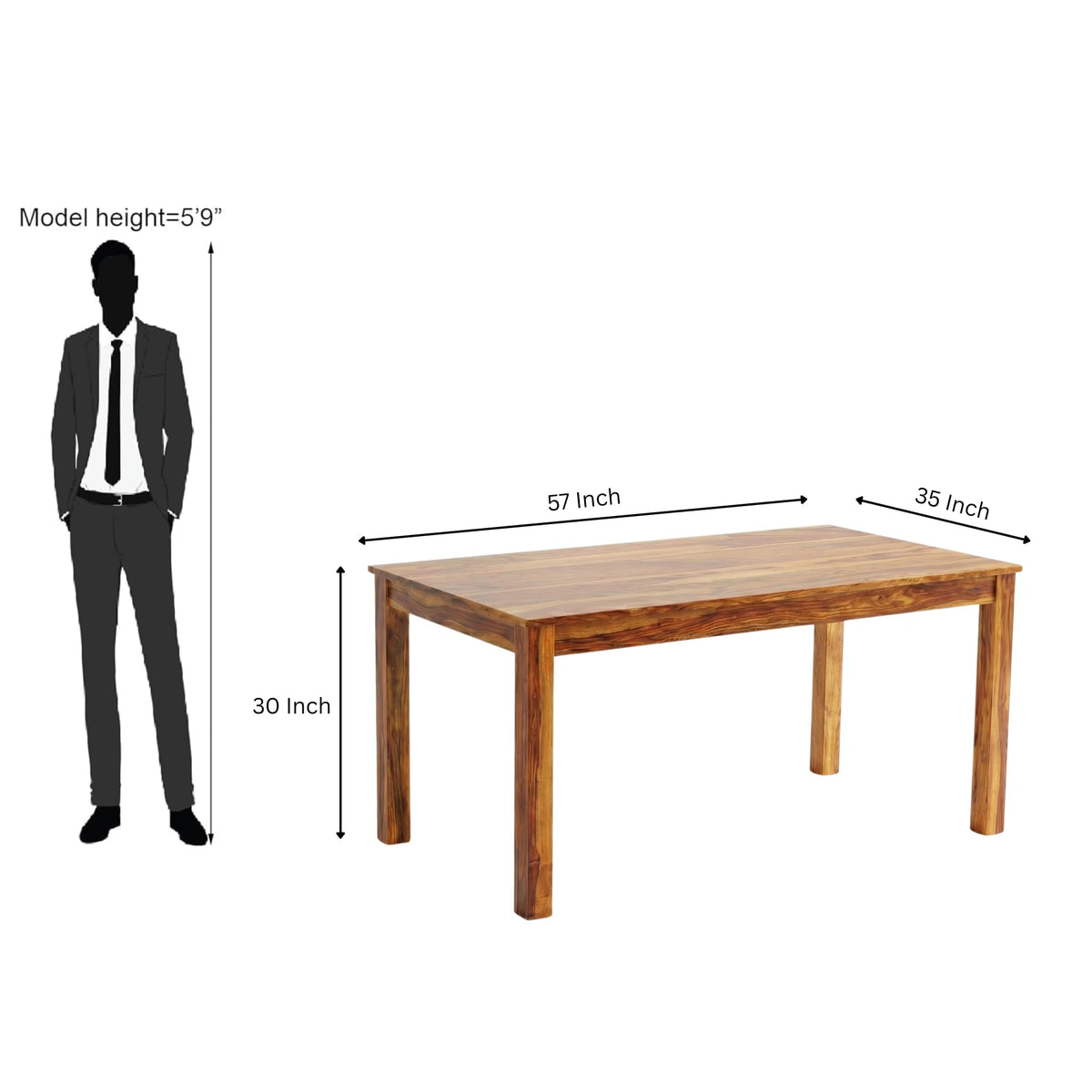 Poster Solid Sheesham Wood 4 Seater Dining Table Set with Bench - Natural Finish | Poster 6 Seater Bench Natural D2