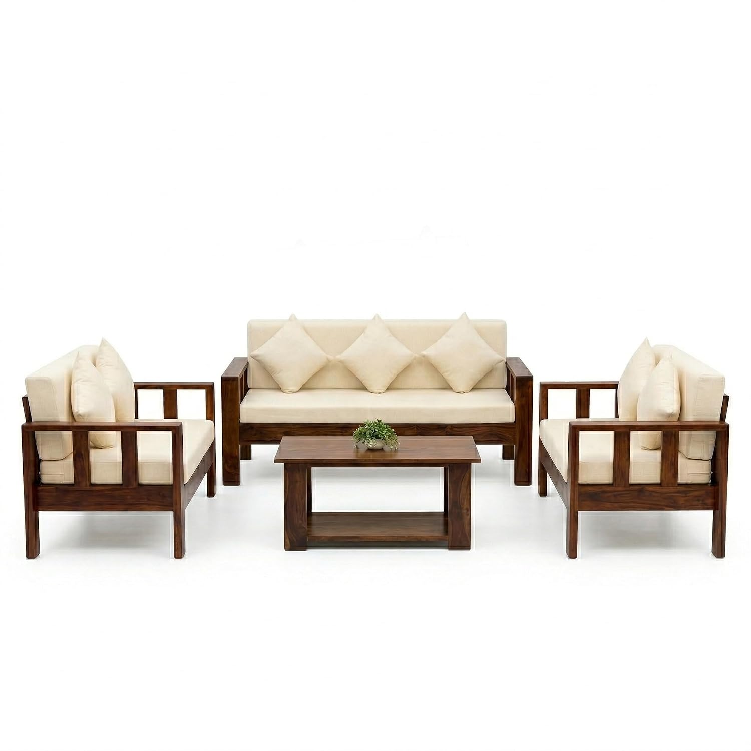Natraj 7 Seater Solid Sheesham Wood Sofa Set for Living Room - Natural Finish