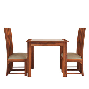 Poster Solid Sheesham Wood Dining Table 4 Seater Dining Table Set with 4 Cushion Chairs & Glass Top - Natural Finish