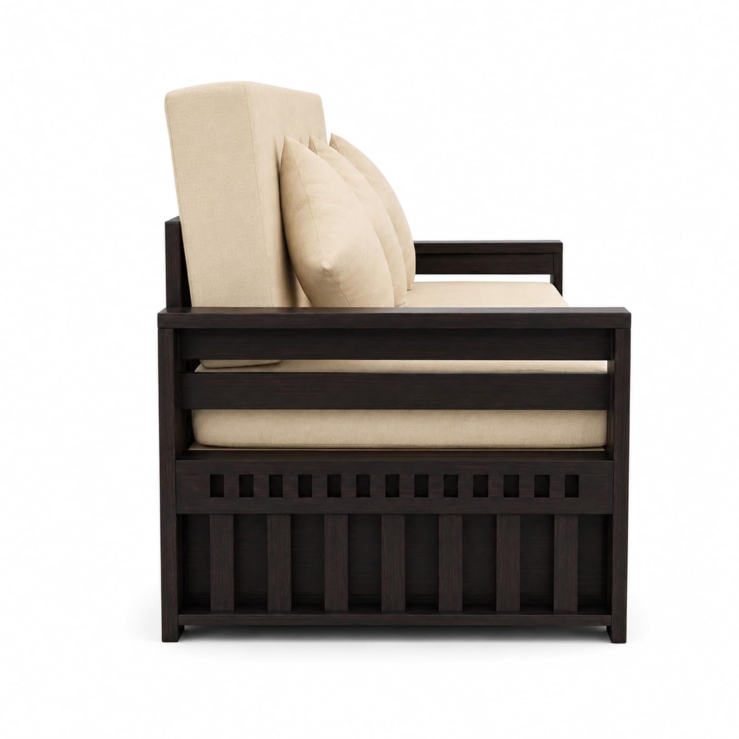 Diamond With Bedside Solid Sheesham Wood Sofa Cum Bed - Walnut Finish
