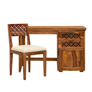 CNC Solid Sheesham Wood Study Table - Natural Finish