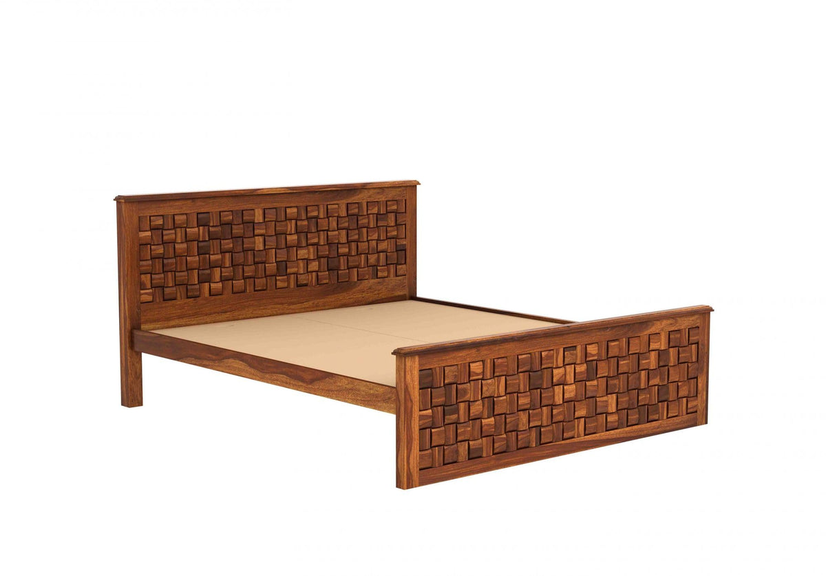 Niwar Solid Sheesham Wood Queen Size Bed without Storage in natural finish - alternate view