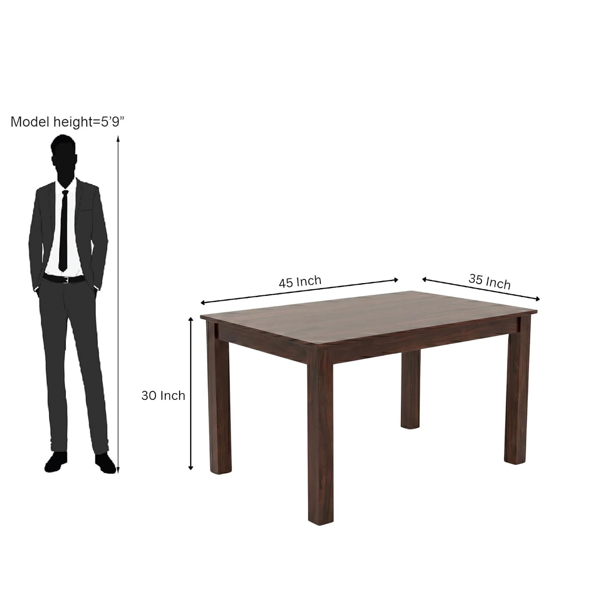 Poster D2 Solid Sheesham Wood Dining Table 4 Seater Dining Table Set - Walnut Finish
