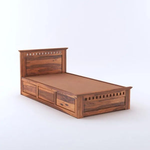 Kuber Sheesham Wood Single Bed With Box Storage Finish - Honey