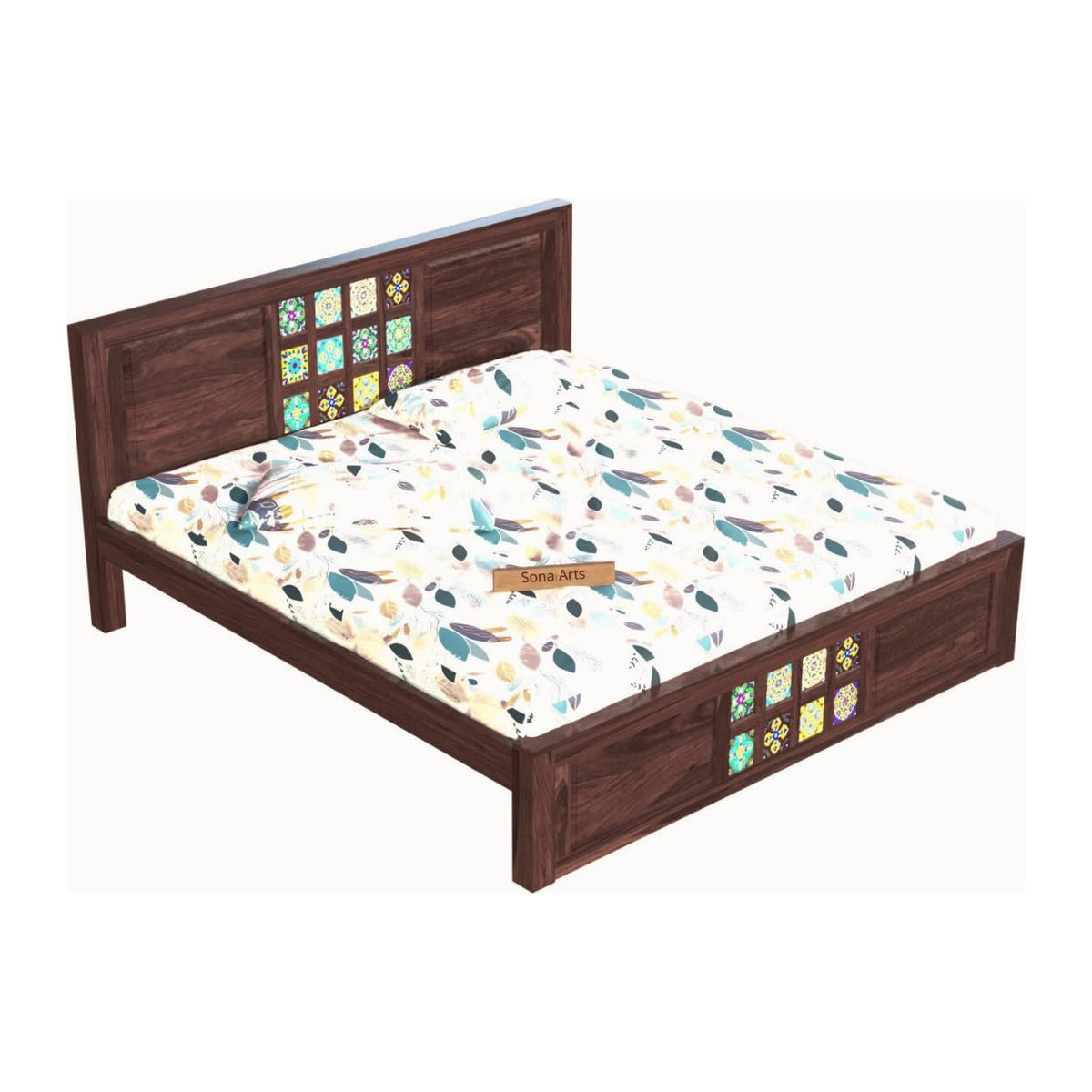 Taurus Solid Sheesham Wood King Size Bed without Storage & 2 Bedside Tables - Walnut Finish