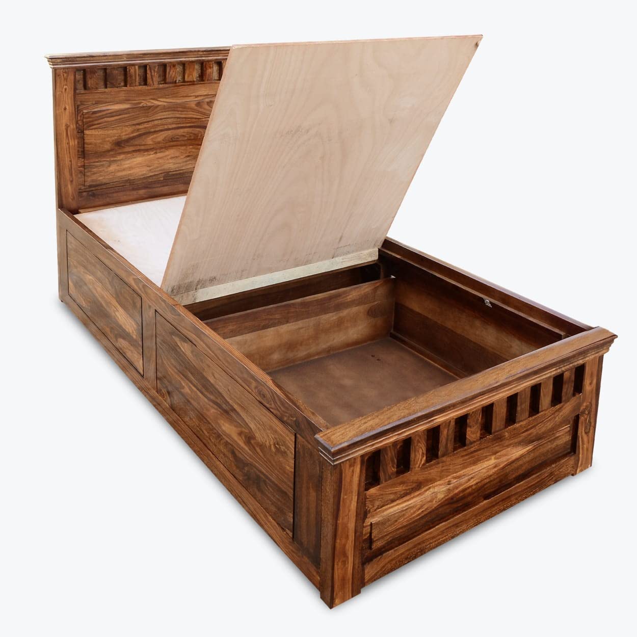 Kuber Sheesham Wood Single Bed Furniture with Two Drawer Storage for Bedroom - Natural Finish