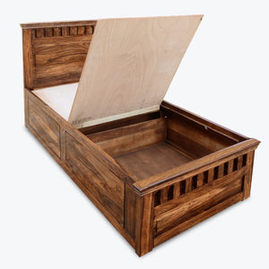 Kuber Sheesham Wood Single Bed Furniture with Two Drawer Storage for Bedroom - Natural Finish