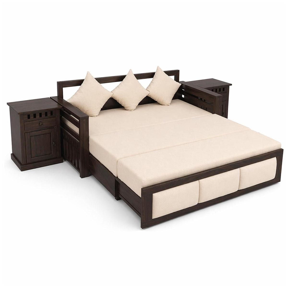 Zeus With Bedside Solid Sheesham Wood Sofa Cum Bed in walnut finish - alternate view