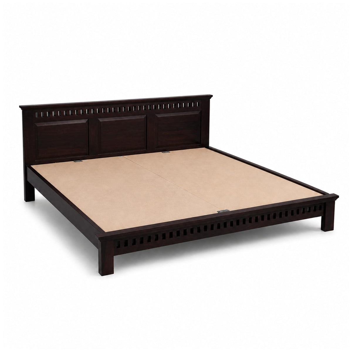 Kuber Platform bed Solid Sheesham Wood King Size Bed without Storage in walnut finish - headboard detail