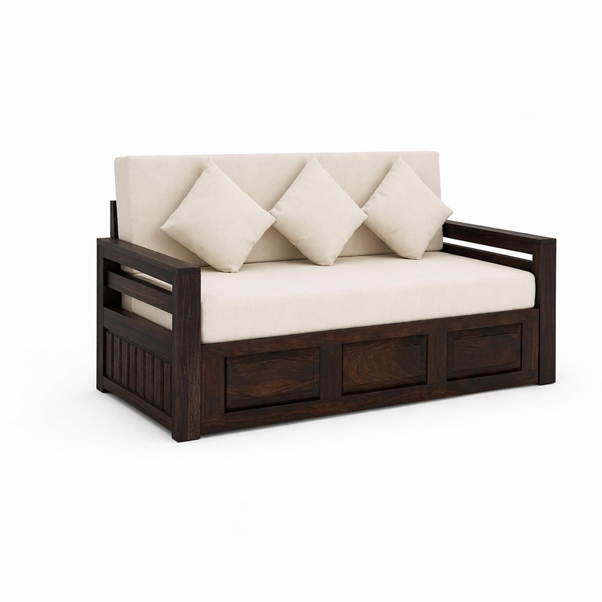 Regal Solid Sheesham Wood Sofa Cum Bed in walnut finish - seat cushion close-up