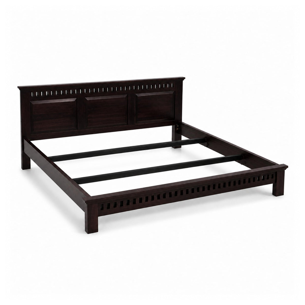 Kuber Platform bed Solid Sheesham Wood Queen Size Bed without Storage in walnut finish - styled in a bedroom