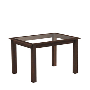 Solid Sheesham Wood Dining Table 4 Seater Dining Table Set with 4 Cushion Chairs & Glass Top Walnut