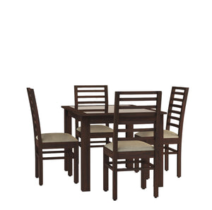 Solid Sheesham Wood Dining Table 4 Seater Dining Table Set with 4 Cushion Chairs & Glass Top Walnut