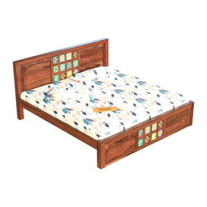 Taurus Solid Sheesham Wood Queen Size Bed without Storage & 2 Bedside Tables - Natural Finish