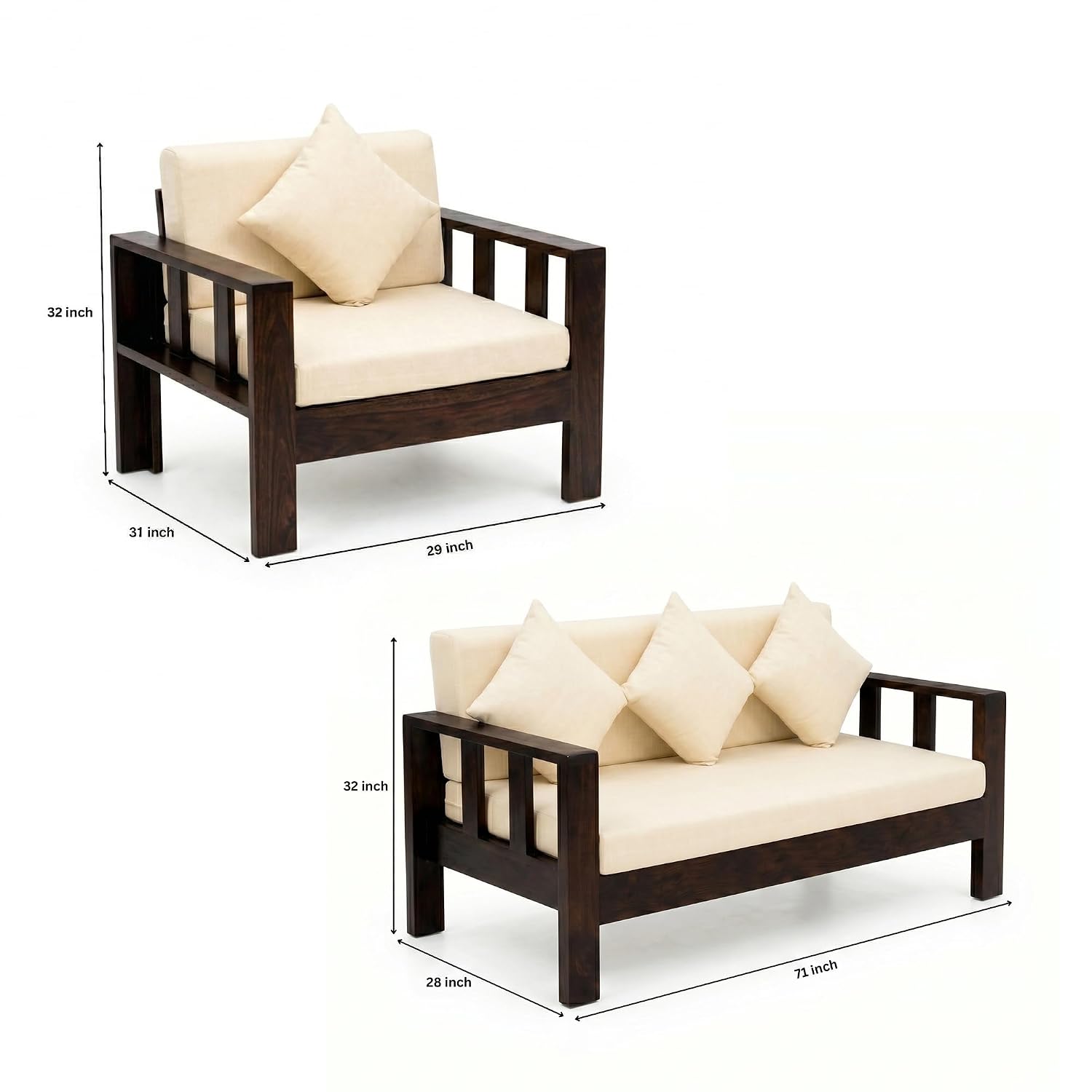 Natraj 5 Seater Solid Sheesham Wood Sofa Set for Living Room - Walnut Finish