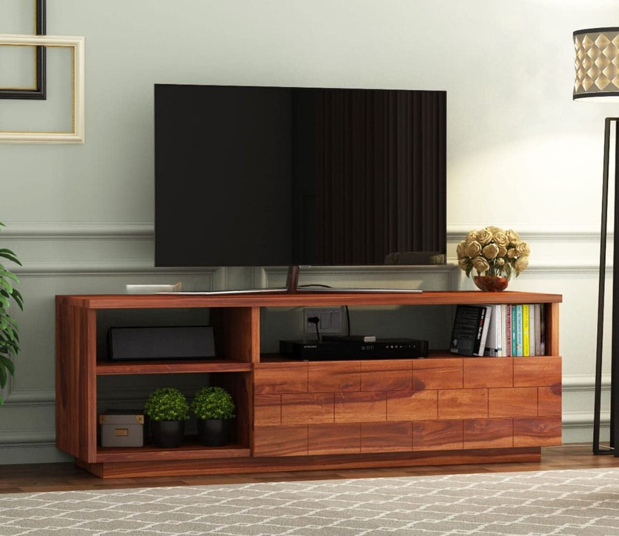 EET Solid Sheesham Wood TV Unit for Living Room - Natural Finish | TVC-02
