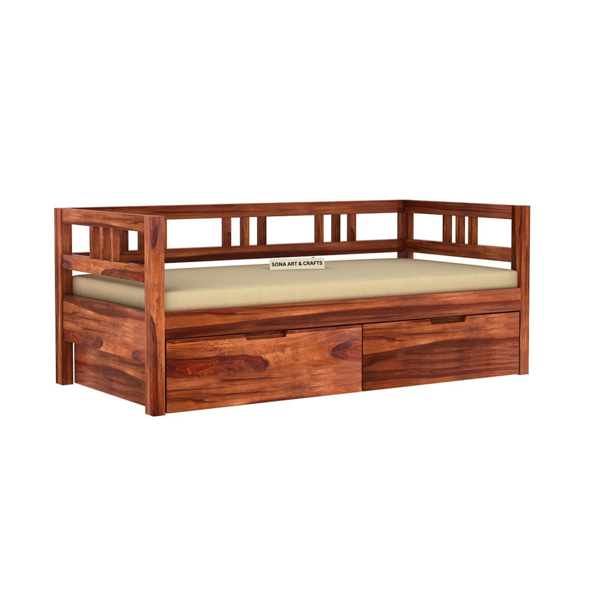 with Pillow Solid Sheesham Wood Sofa Cum Diwan in walnut finish - alternate view