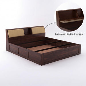 Hades Solid Sheesham Wood King Size Bed with Box Storage & 2 Bedside Tables - Walnut Finish