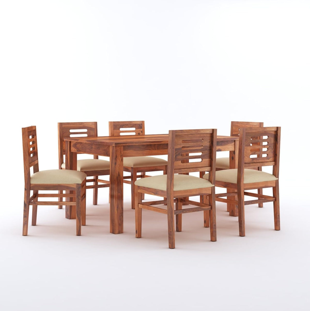Capsule Solid Wood Dining Set 6 Seater With Cushion Chair in natural finish - close-up of the natural finish and wood grain