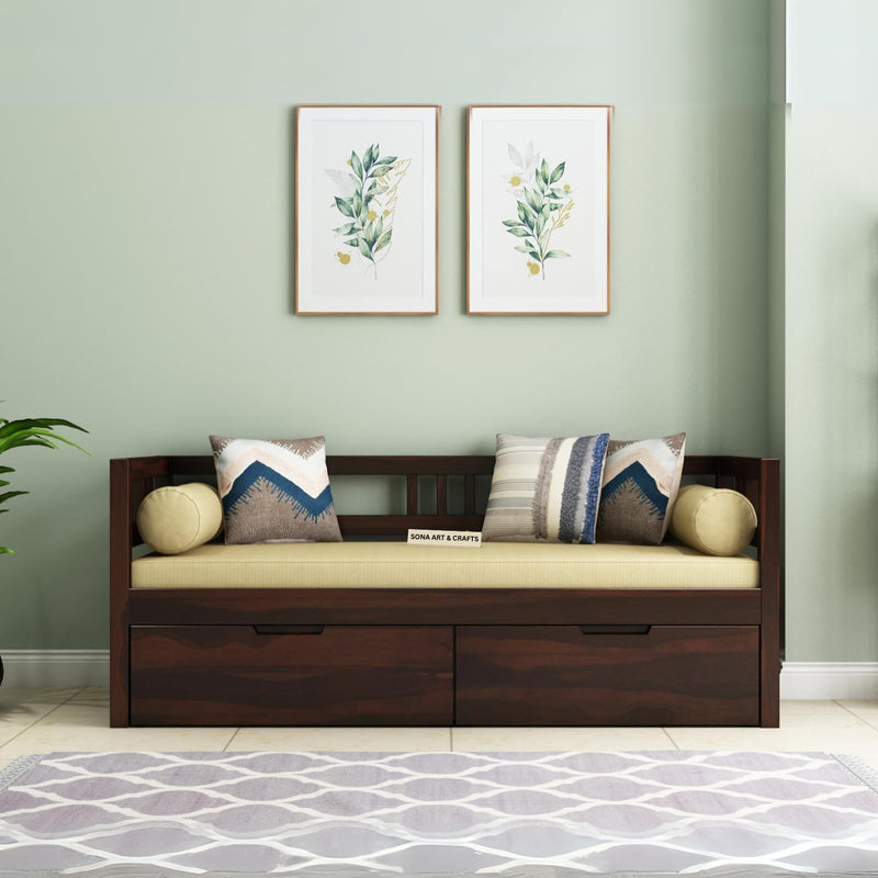 Sofa Cum Diwan Solid Sheesham Wood Sofa Cum Diwan - Walnut Finish