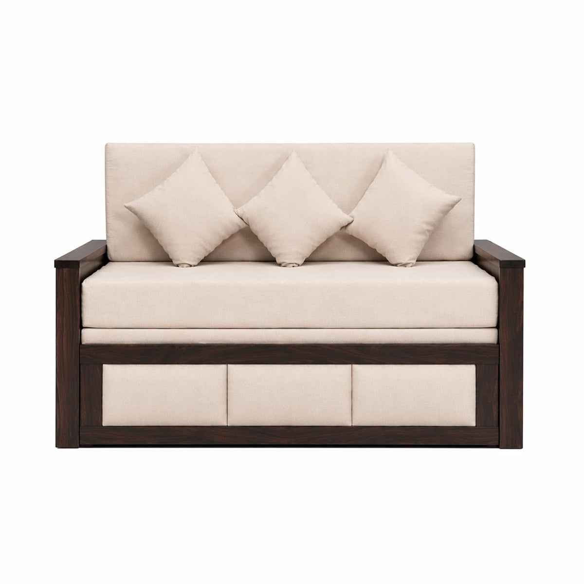 Zeus Solid Sheesham Wood Sofa Cum Bed in natural finish - backrest detail