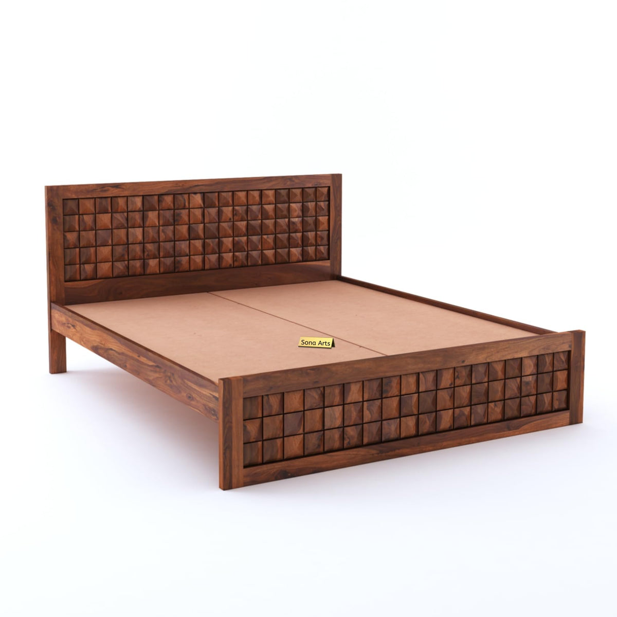 Diamond Solid Sheesham Wood Queen Size Bed without Storage in natural finish - close-up of the natural finish and wood grain
