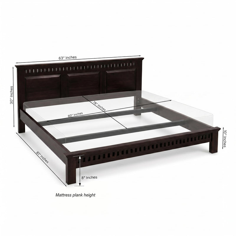 Kuber Platform bed Solid Sheesham Wood Queen Size Bed without Storage - Walnut Finish