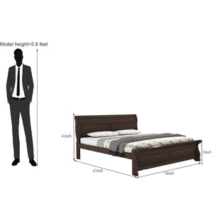 Curve Solid Sheesham Wood King Size Bed without Storage - Walnut Finish