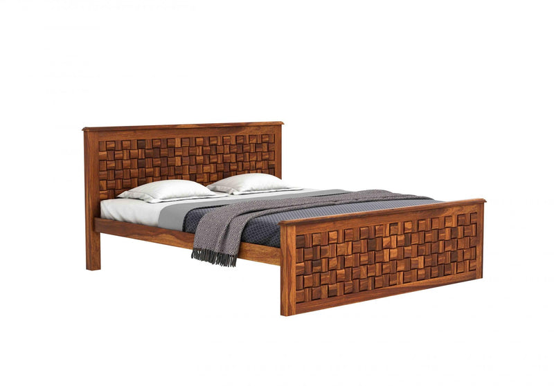 Niwar Solid Sheesham Wood Queen Size Bed without Storage - Natural Finish