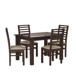 Solid Sheesham Wood Dining Table 4 Seater Dining Table Set with 4 Cushion Chairs & Glass Top Walnut