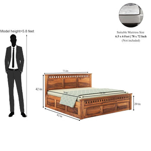 Kuber Solid Sheesham Wood King Size Bed with Drawer Storage - Natural Finish