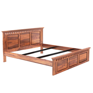 Kuber Solid Sheesham Wood Queen Size Bed without Storage & 2 Bedside Tables - Natural Finish