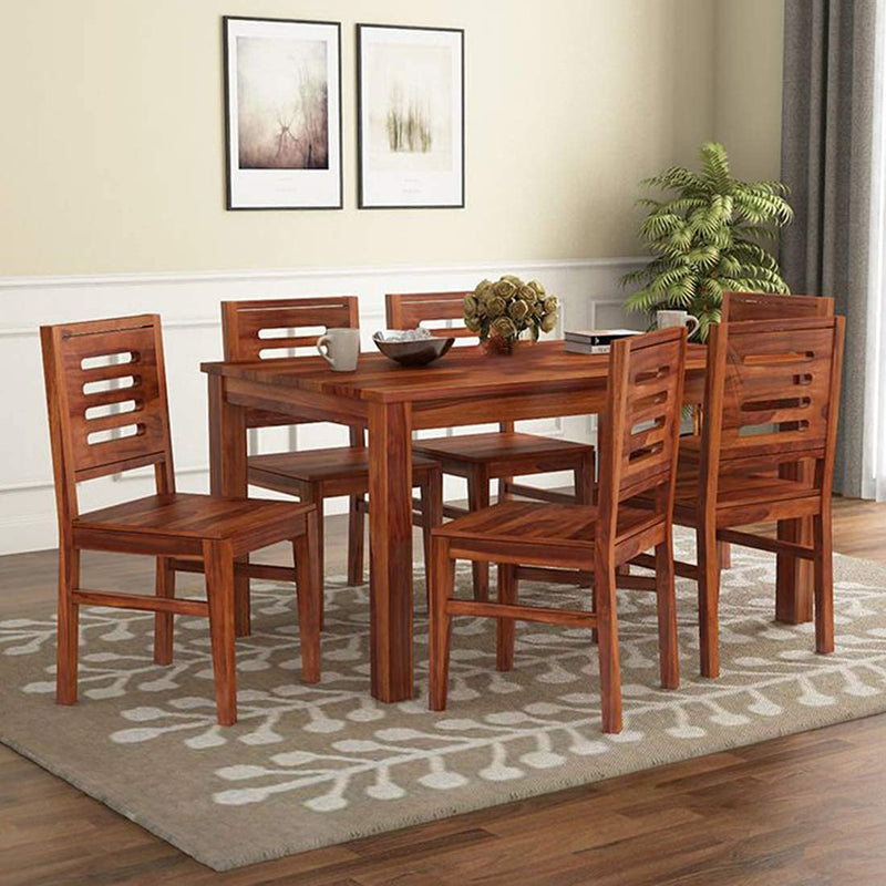 Capsule Wooden Dining Table 6 Seater - Natural Finish, Handcrafted Capsule Design, Solid Wood Chairs