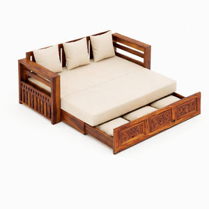 Maharaja With Bedside Solid Sheesham Wood Sofa Cum Bed - Natural Finish