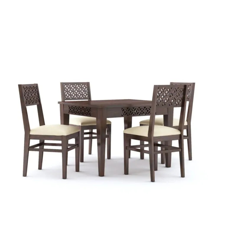 CNC Solid Sheesham Wooden Dining Table 4 Seater - Walnut