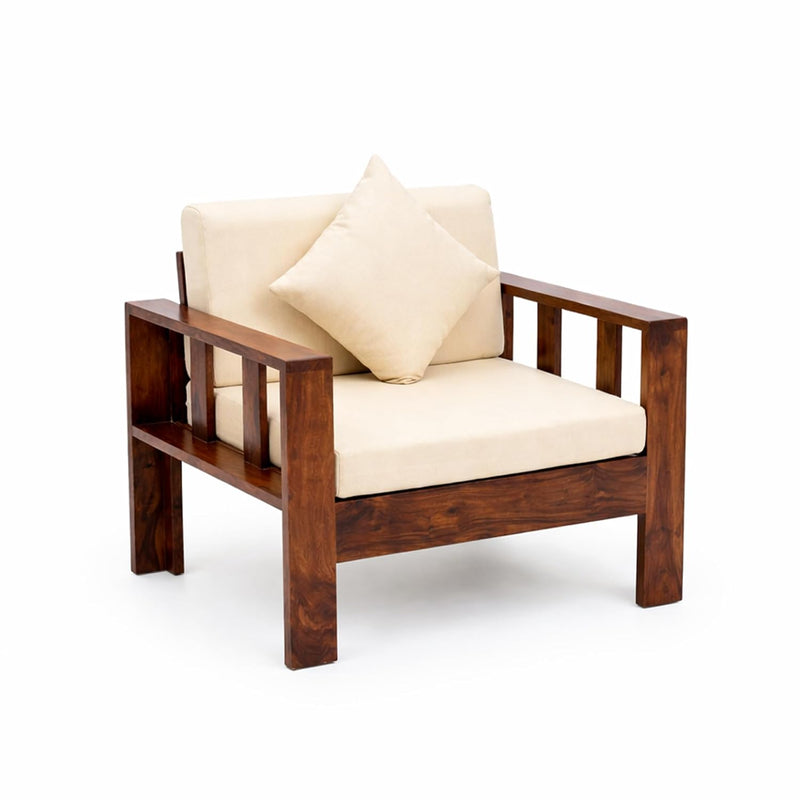 Natraj Solid Sheesham Wood Sofa | Single Seater Sofa with Cushion Seat - Natural