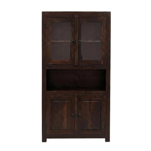 4 Door Sheesham Wood Bookshelf & Crockery Cabinet - Walnut Finish