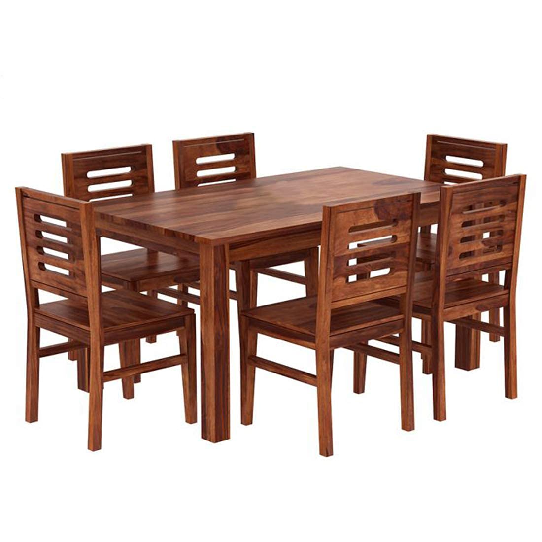 Capsule Wooden Dining Table 6 Seater - Natural Finish, Handcrafted Capsule Design, Solid Wood Chairs