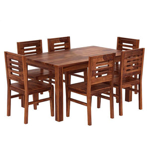 Capsule Wooden Dining Table 6 Seater - Natural Finish, Handcrafted Capsule Design, Solid Wood Chairs