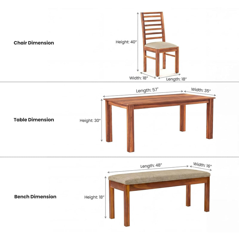 7 phanti with Solid Sheesham Wood 6 Seater Dining Table Set with Bench - Natural Finish