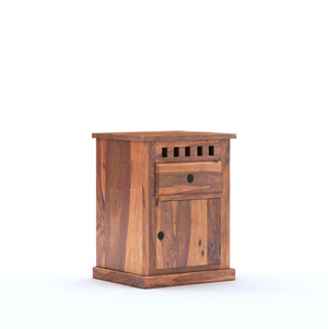 Kuber Wooden Bedside Table With Drawer Design - Natural Finish