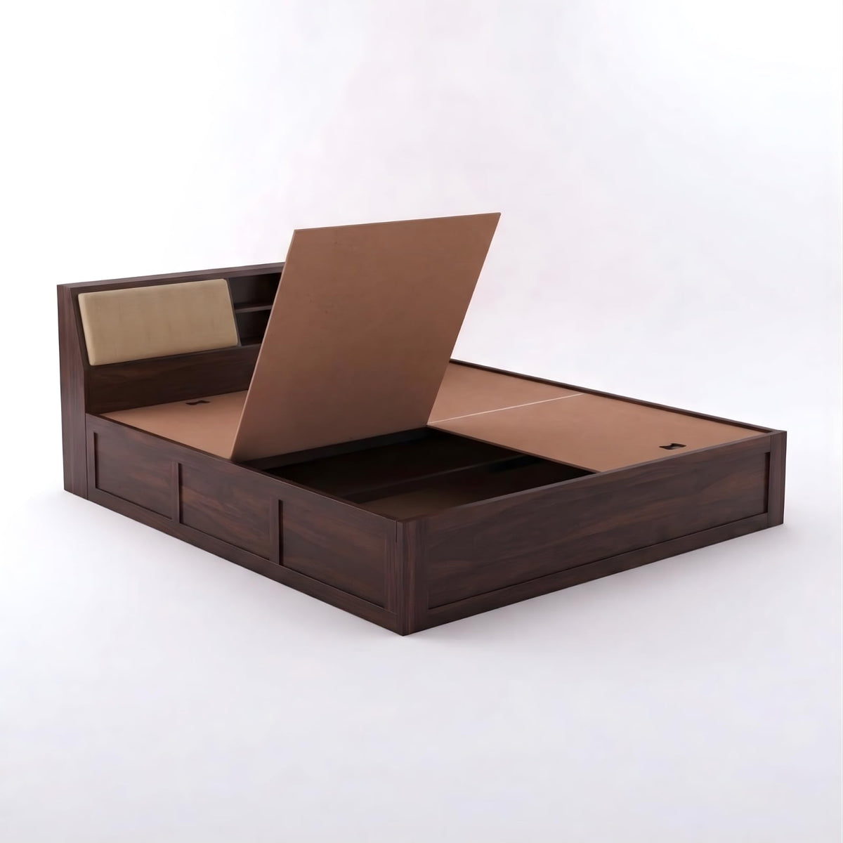 Hades Solid Sheesham Wood King Size Bed with Box Storage & 2 Bedside Tables - Walnut Finish