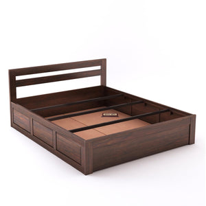 Eros Solid Sheesham Wood King Size Bed with Box Storage - Walnut Finish