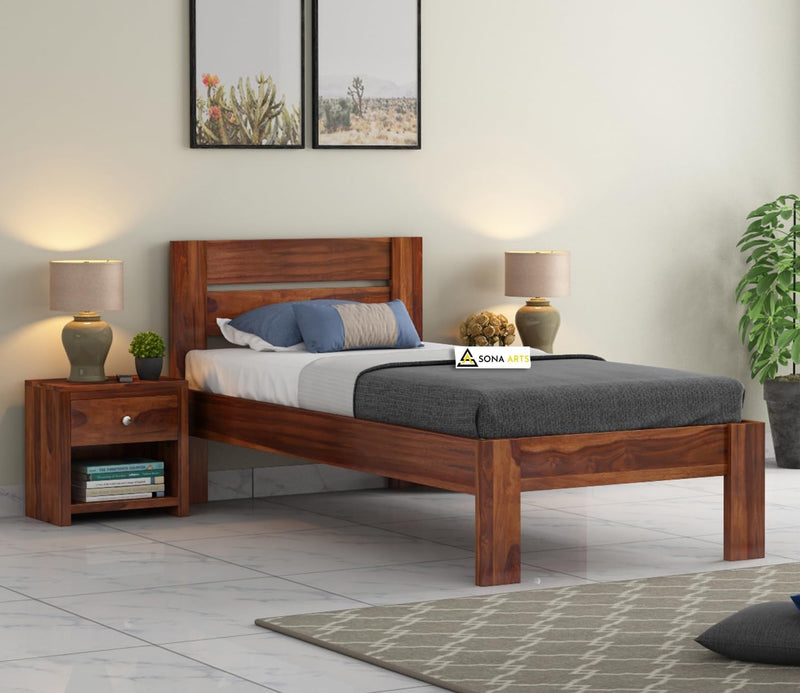 Eros Single Size Bed Without Storage - Natural Finish