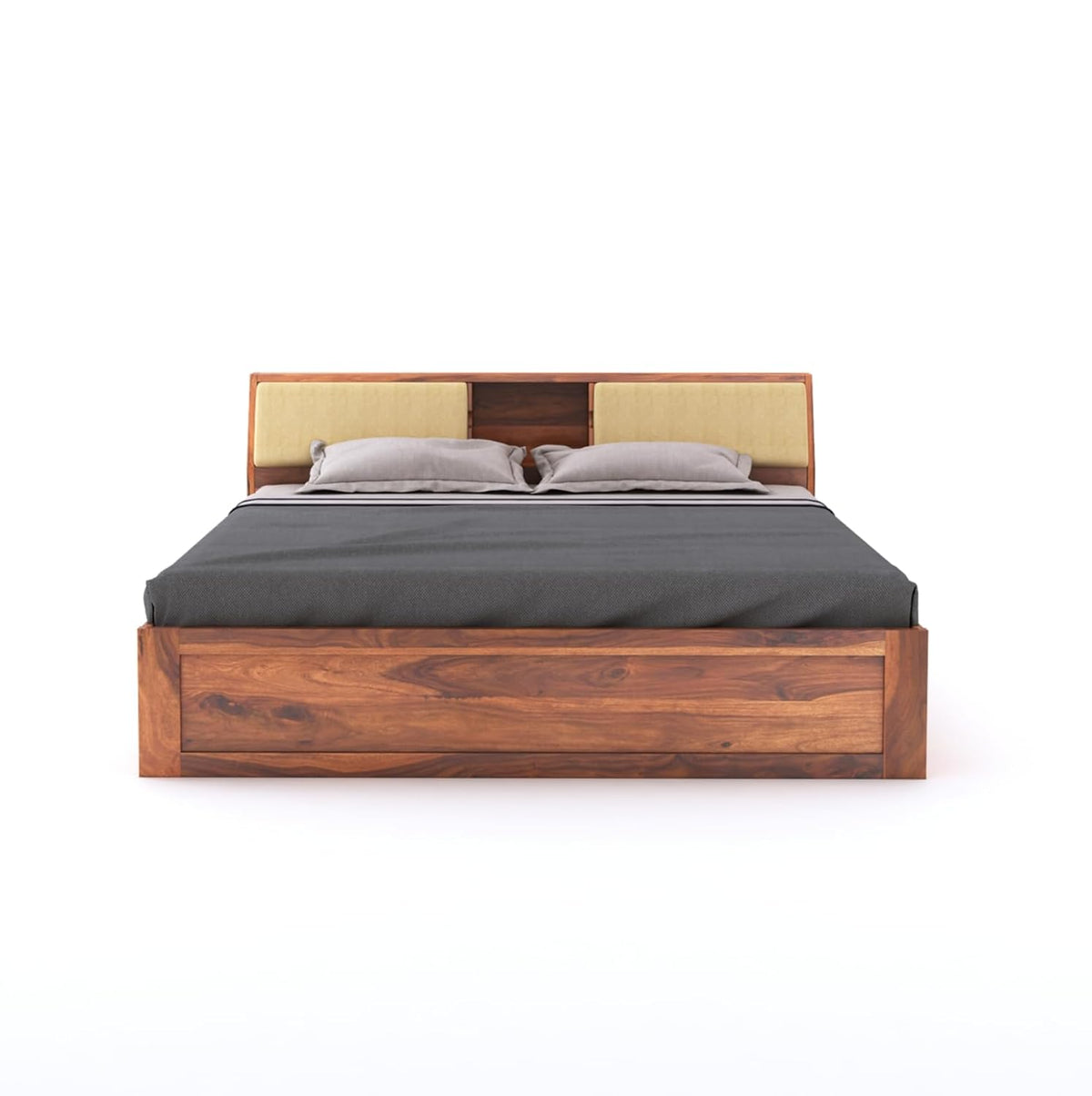 Hades Wooden Queen Size Bed With Box Storage - Natural Finish