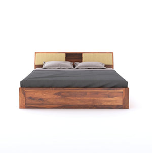 Hades Wooden Queen Size Bed With Box Storage - Natural Finish