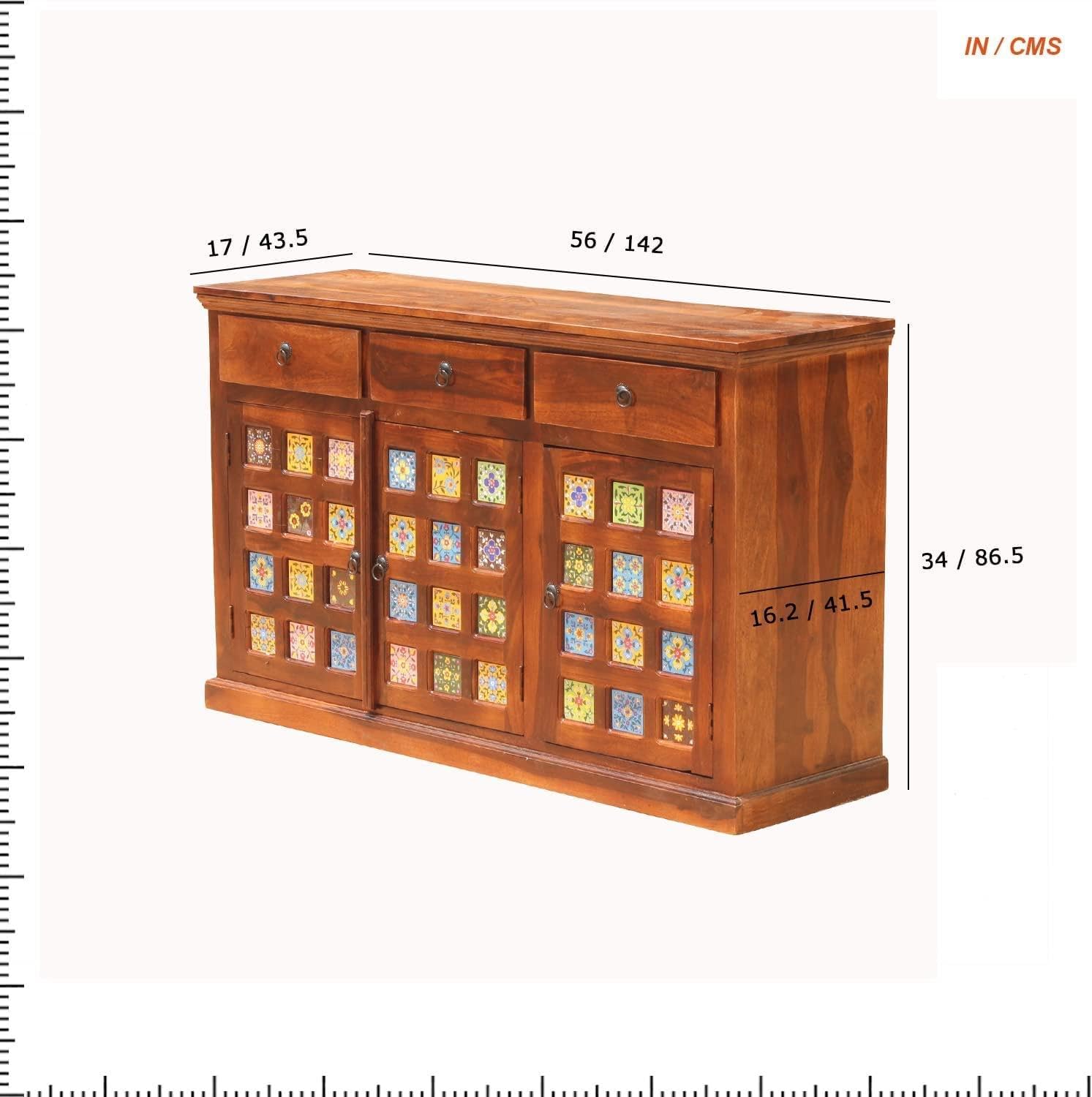 Tile Sheesham Wood Sideboard & Tv Cabinet Finish - Natural