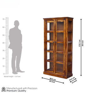 Vista Solid Wood Bookshelf With Glass Door Office & Living Room - Natural Finish