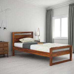 Duke Sheesham Wood Single Bed Furniture Wooden Single Size Cot Bed for Bedroom - Natural Finish